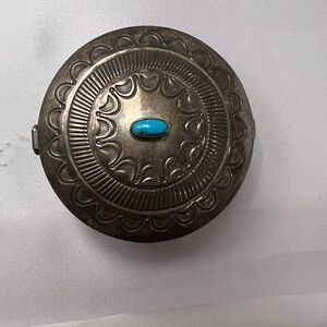 Vintage Turquoise Sterling Silver Pill Box